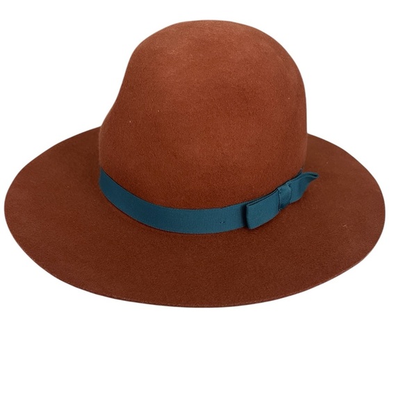 Brixton Supply Company brown fedora wool with teal ribbon Dalila Hat Coral small - Picture 3 of 5